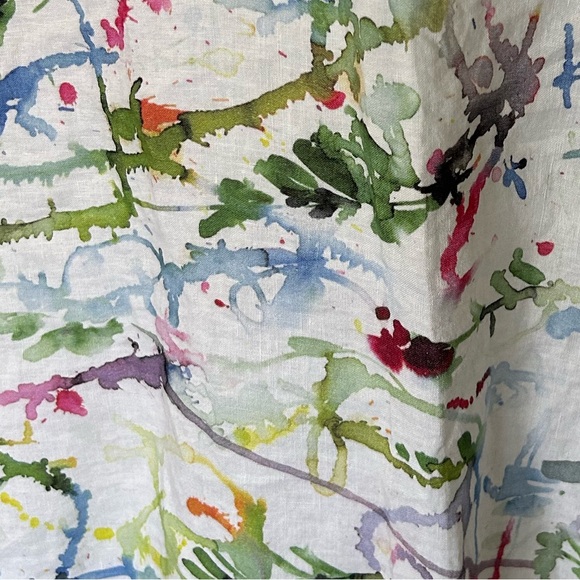 Grizas washed linen shift dress white multi watercolor splatter Size M - Picture 6 of 8